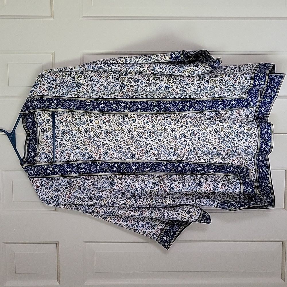 Max Studio women's blue white floral print cover up sz S kimono